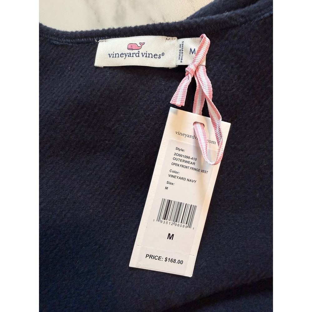 Vineyard Vines Navy Wool Blend Fringe Open Front Vest NWT Medium Coastal Cowgirl - Picture 5 of 10